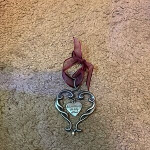 Silver Heart Ornament w Ribbon Sister Gift